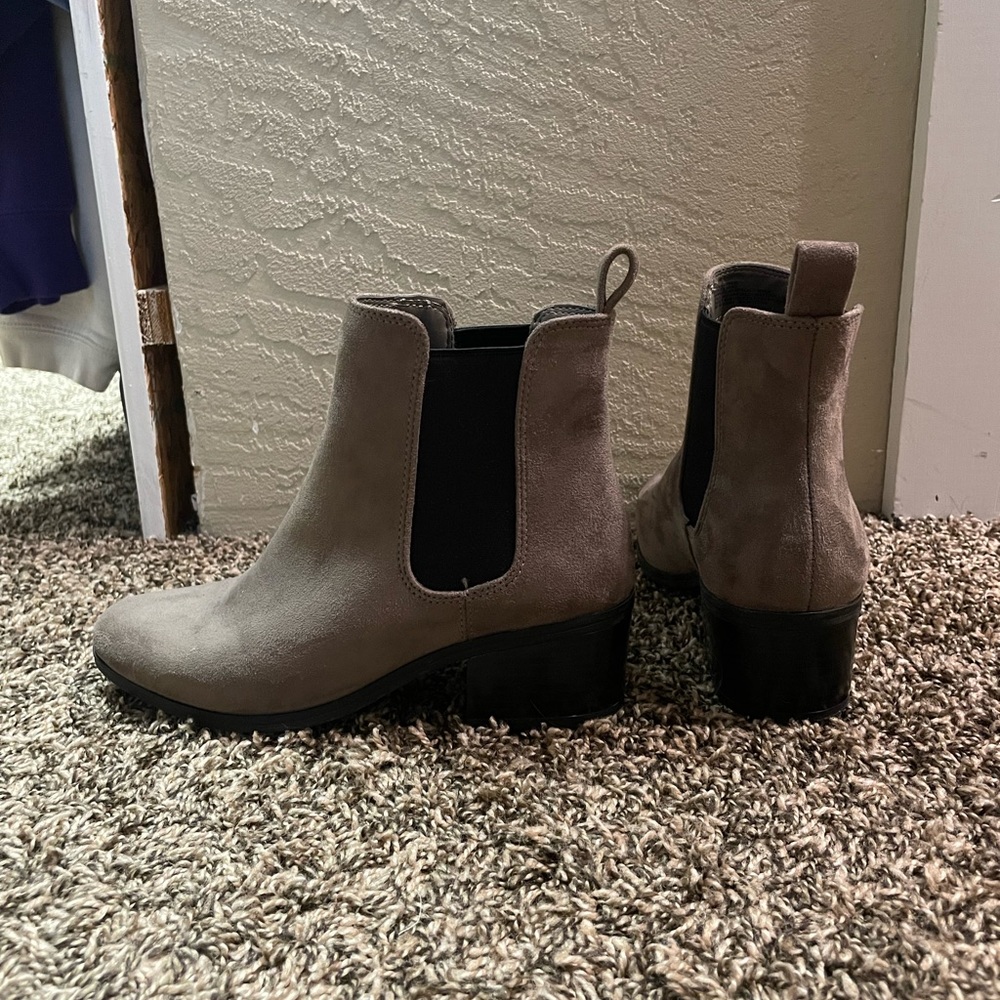 Grey slip on booties
